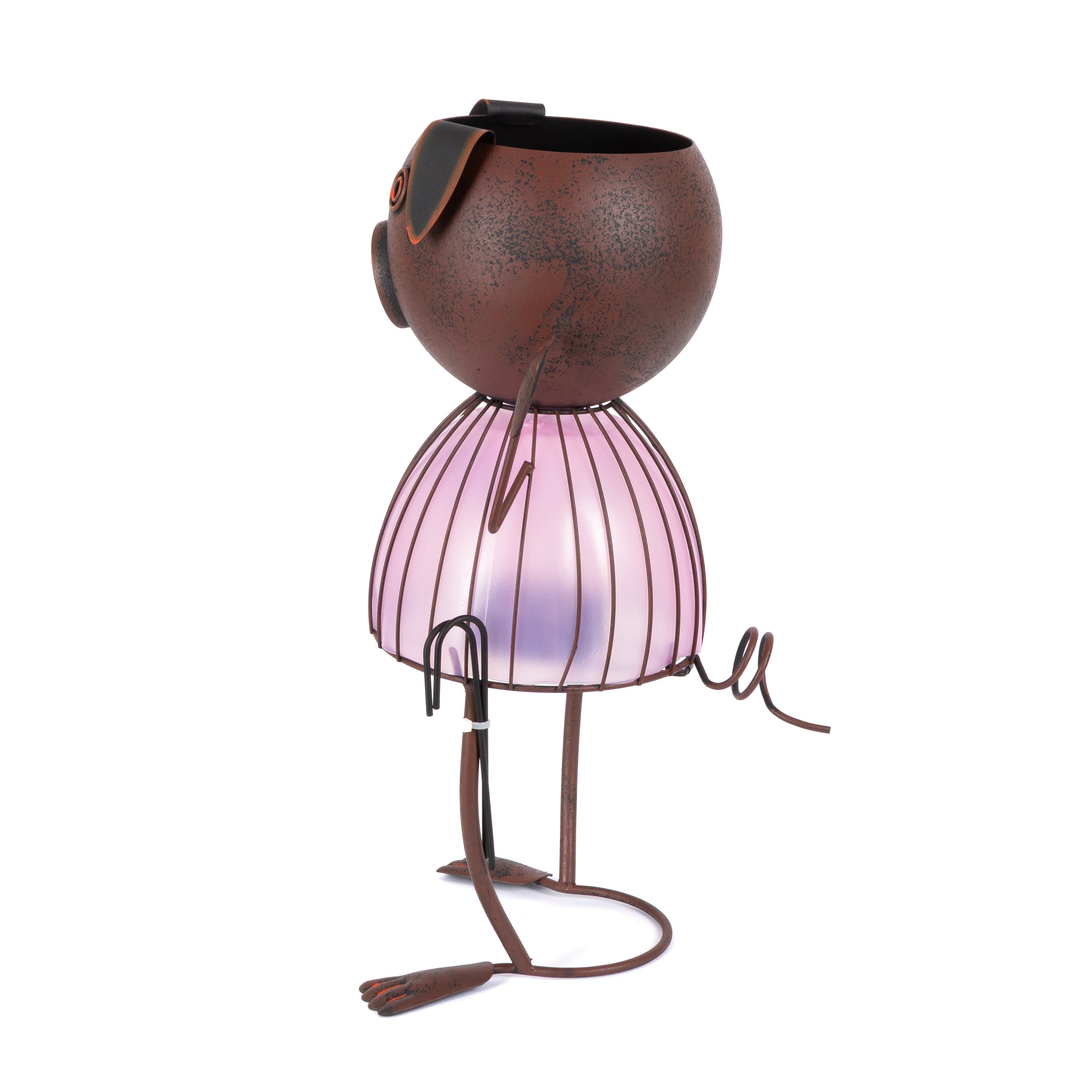 20.87 Inch Pink Solar Garden Metal Pig Planter